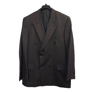 Mazzoni Suit Blazer Mens 46L Brown Windowpane Jacket Double Breasted Sport Coat